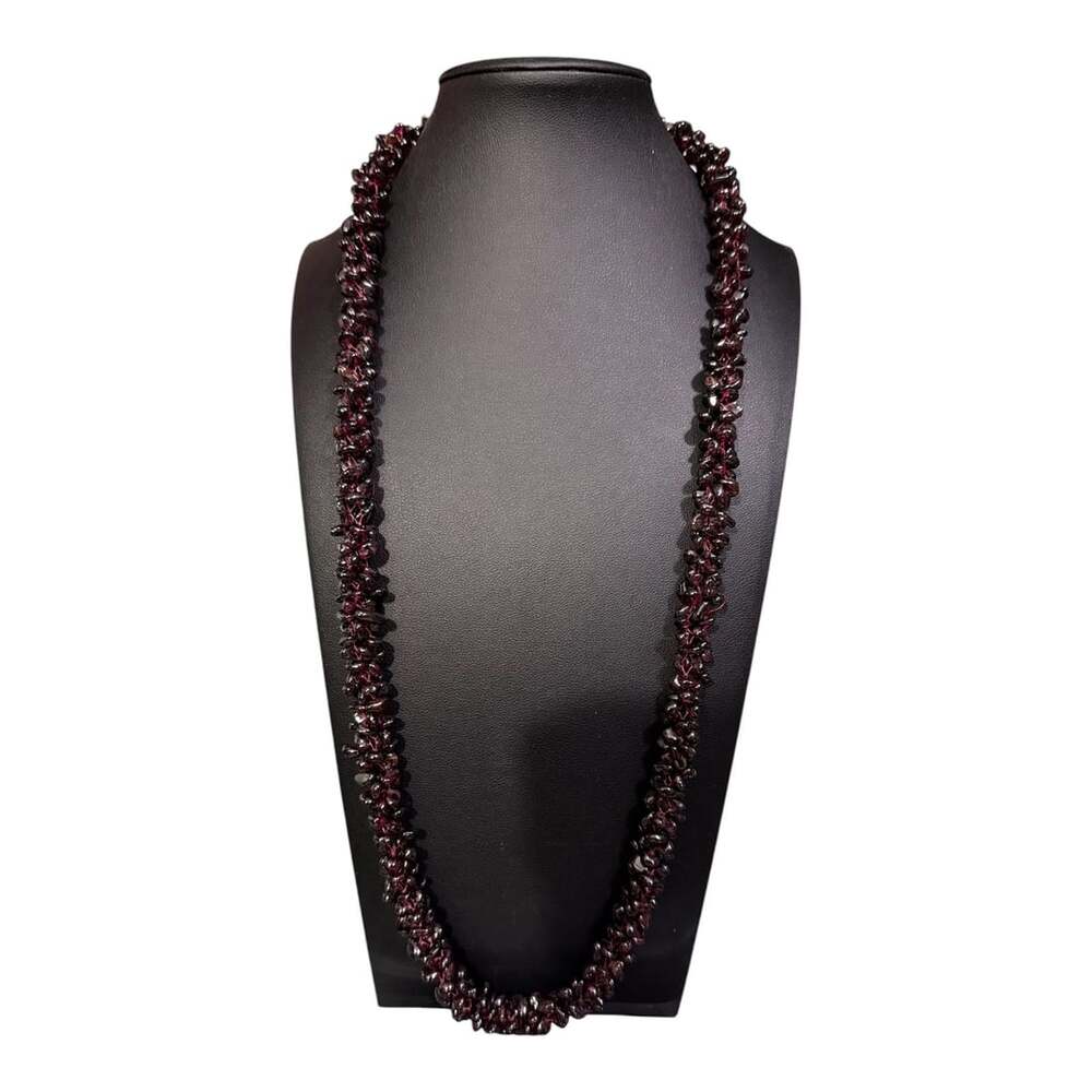 Garnet Woven Braided Infinity Vintage 26” Necklace, 138 Grams